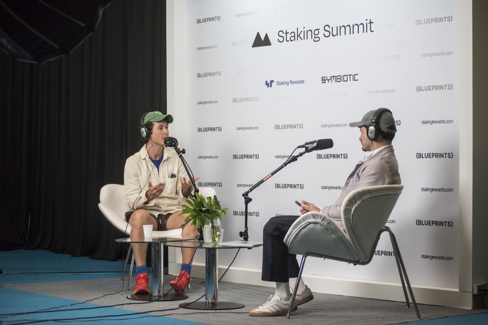 Edgar Roth recording an episode of the Symbiotic Blueprints podcast at the Staking Summit studio